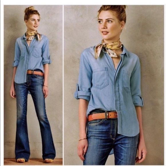 Anthro Cloth & Stone Split Tail Chambray Blouse - Picture 1 of 9